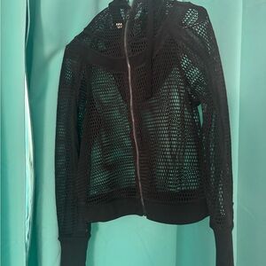 ALO Yoga Black Mesh Zip Front Bomber Jacket